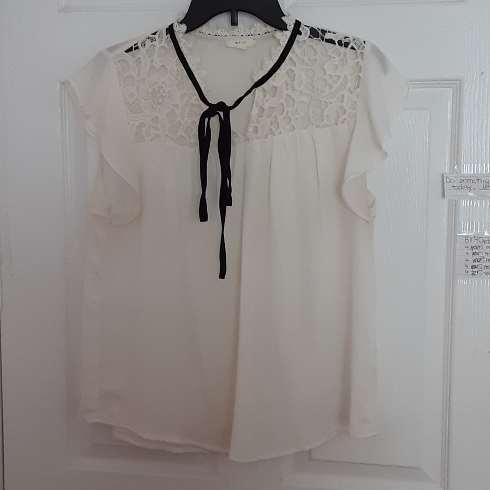 Cream pussy bow sheer blouse